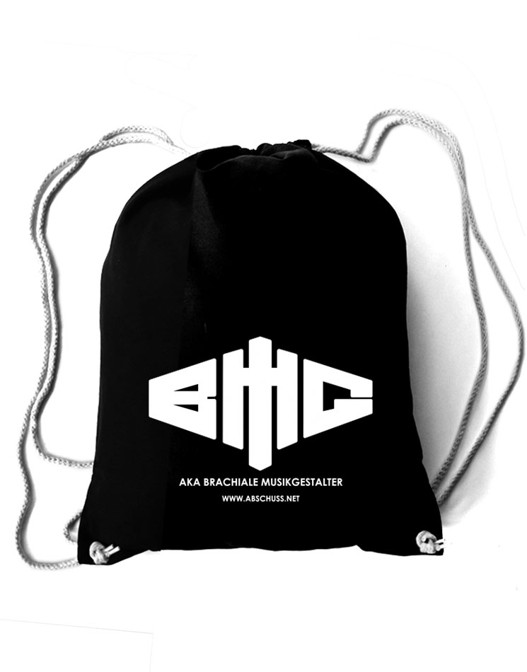 Baumwollrucksack Logo wei auf schwarz