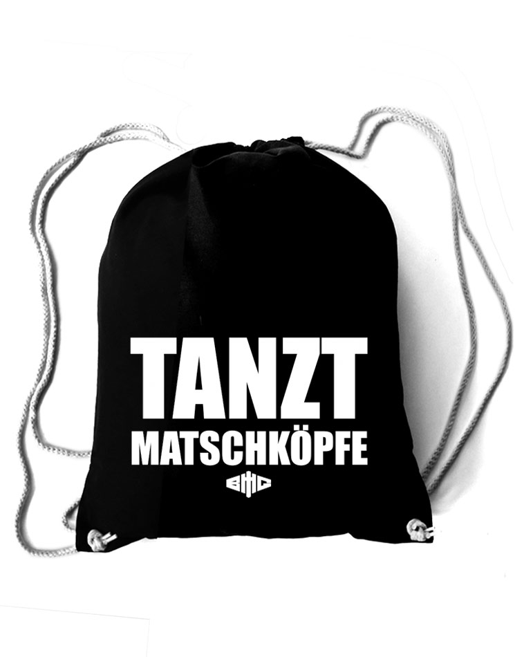 Baumwollrucksack Tanzt Matschkpfe wei auf schwarz