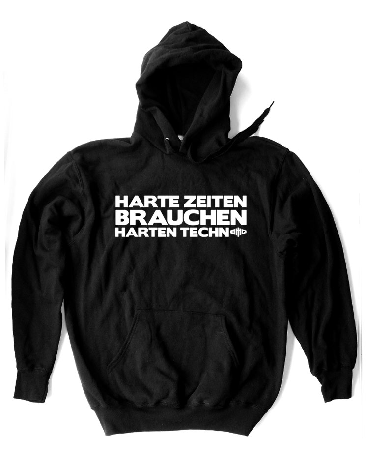 Harte Zeiten Hoodie wei auf schwarz