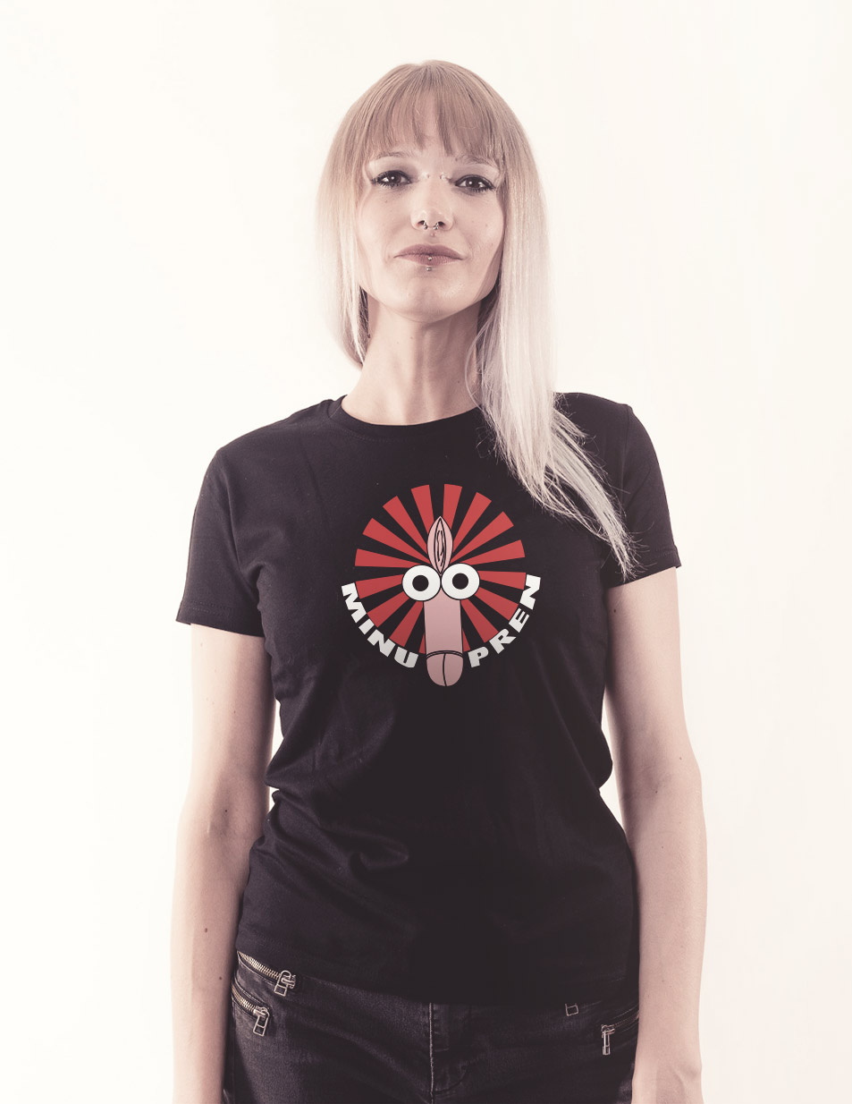 Fotzenpimmel Girly Shirt mehrfarbig auf schwarz