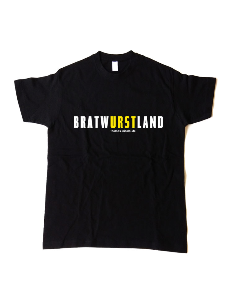 BratwURSTland Kindershirt mehrfarbig auf schwarz