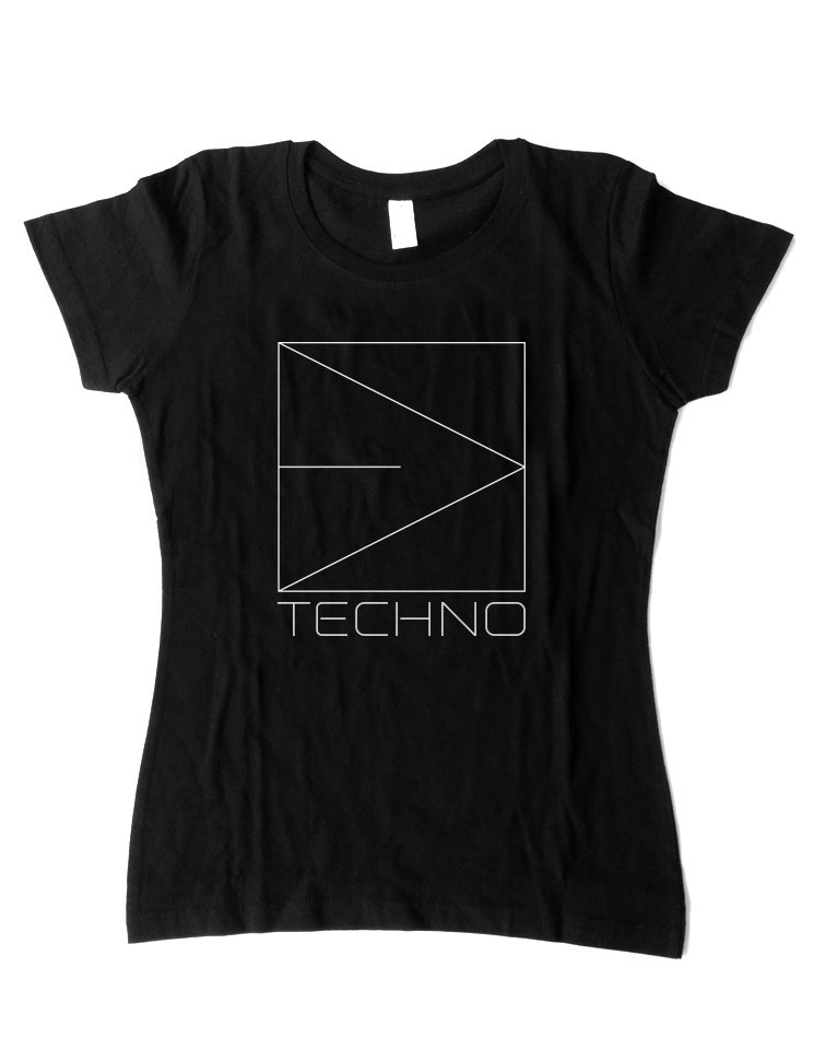 Girlyshirt Techno wei auf schwarz