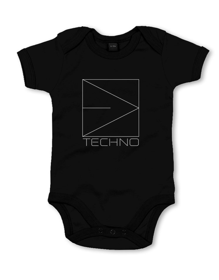 Babystrampler Techno wei auf schwarz