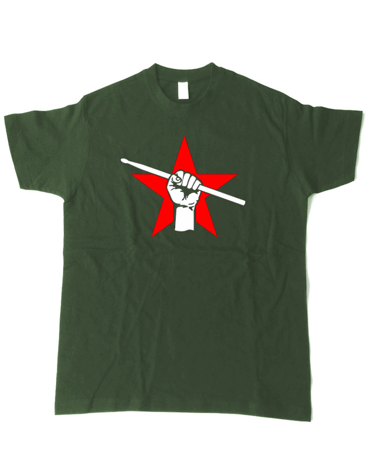 Stern und Faust T-Shirt weiß/rot auf olive