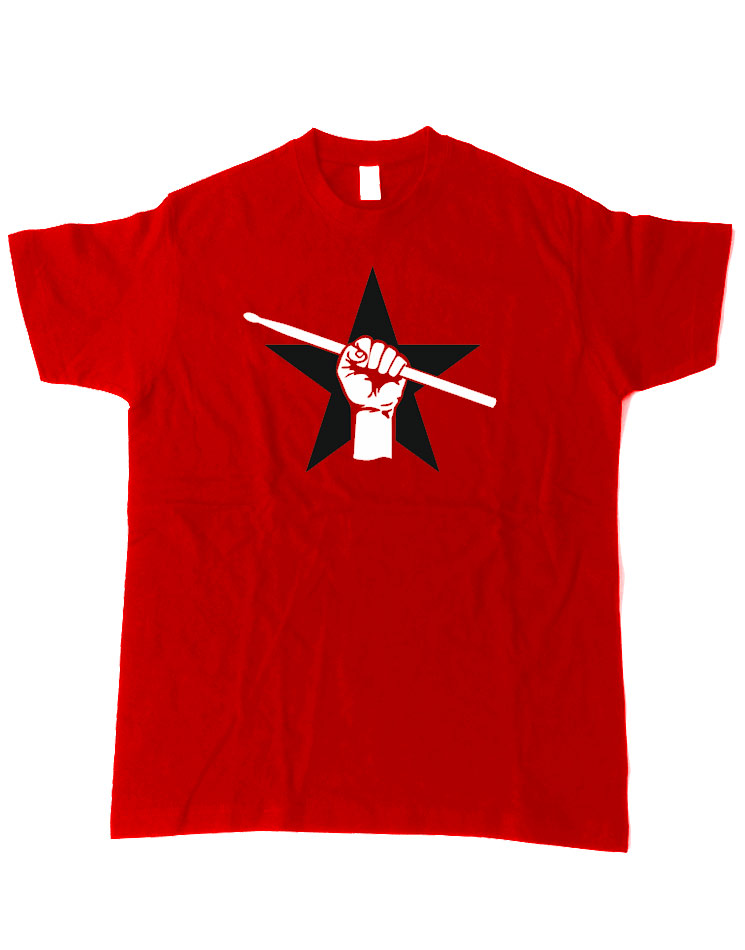 Stern und Faust T-Shirt weiß/schwarz auf rot