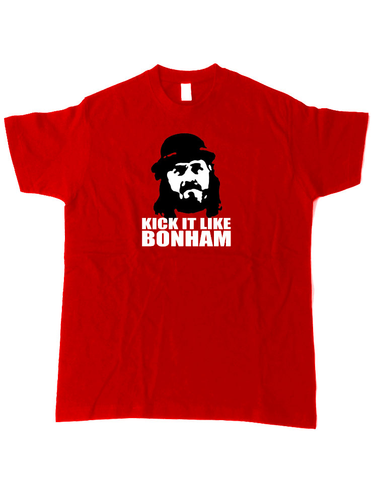 Kick it like Bonham T-Shirt wei/schwarz auf rot