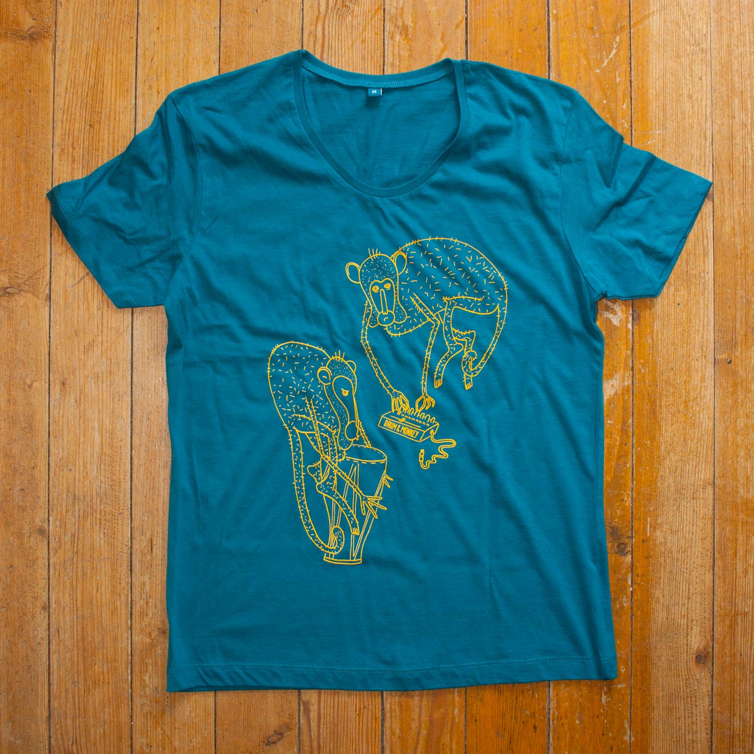 Drum and Monkey Apes T-Shirt Siebdruck-Verfahren