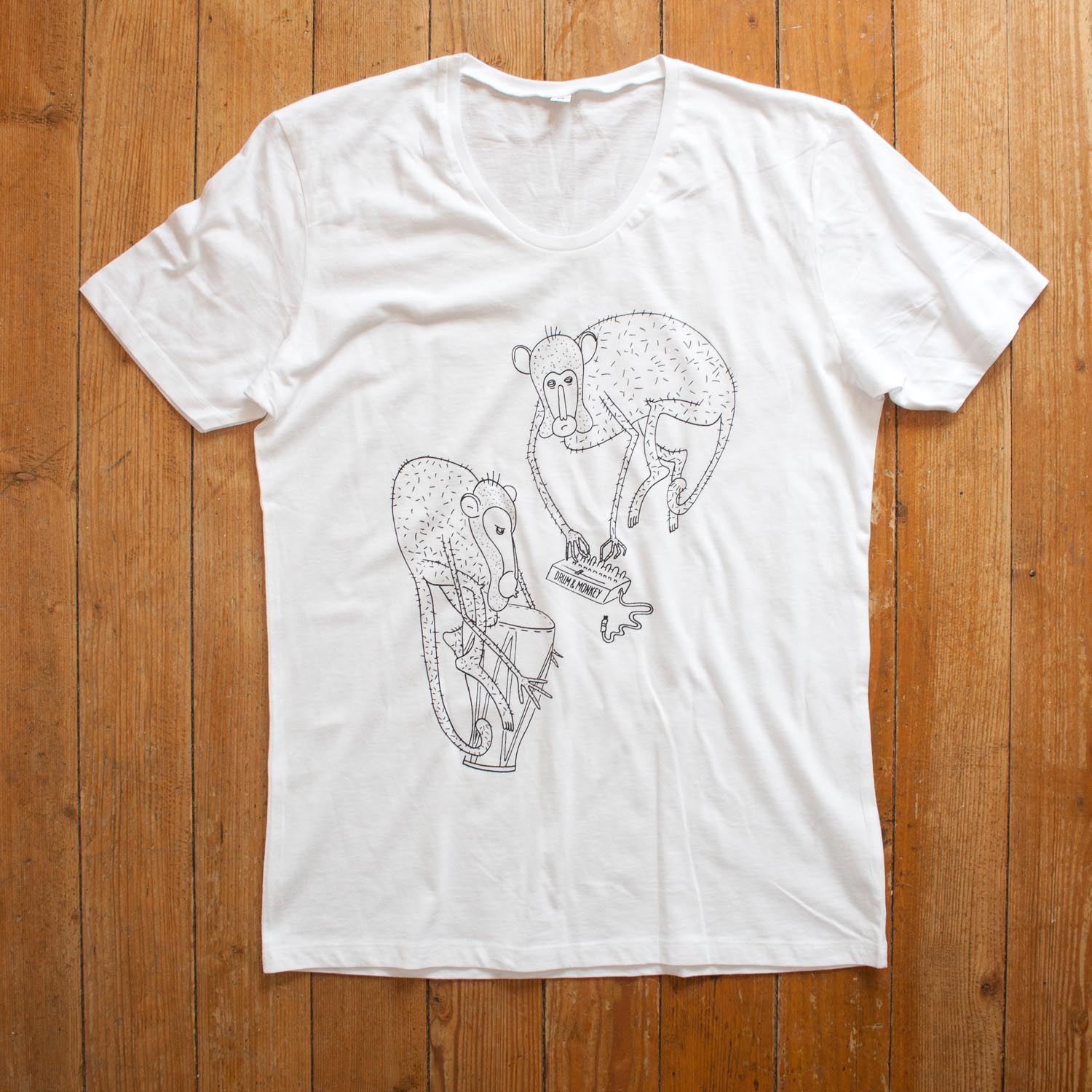 Drum and Monkey Apes  T-Shirt  weiss