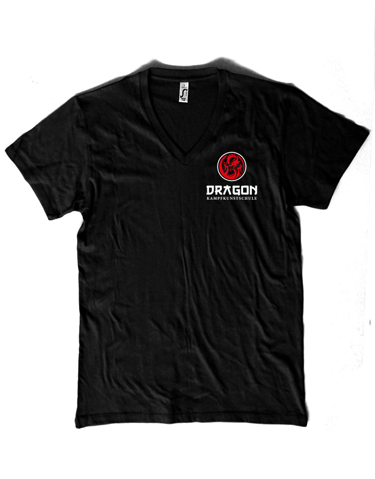 Dragon V-Neck Shirt mehrfarbig auf schwarz