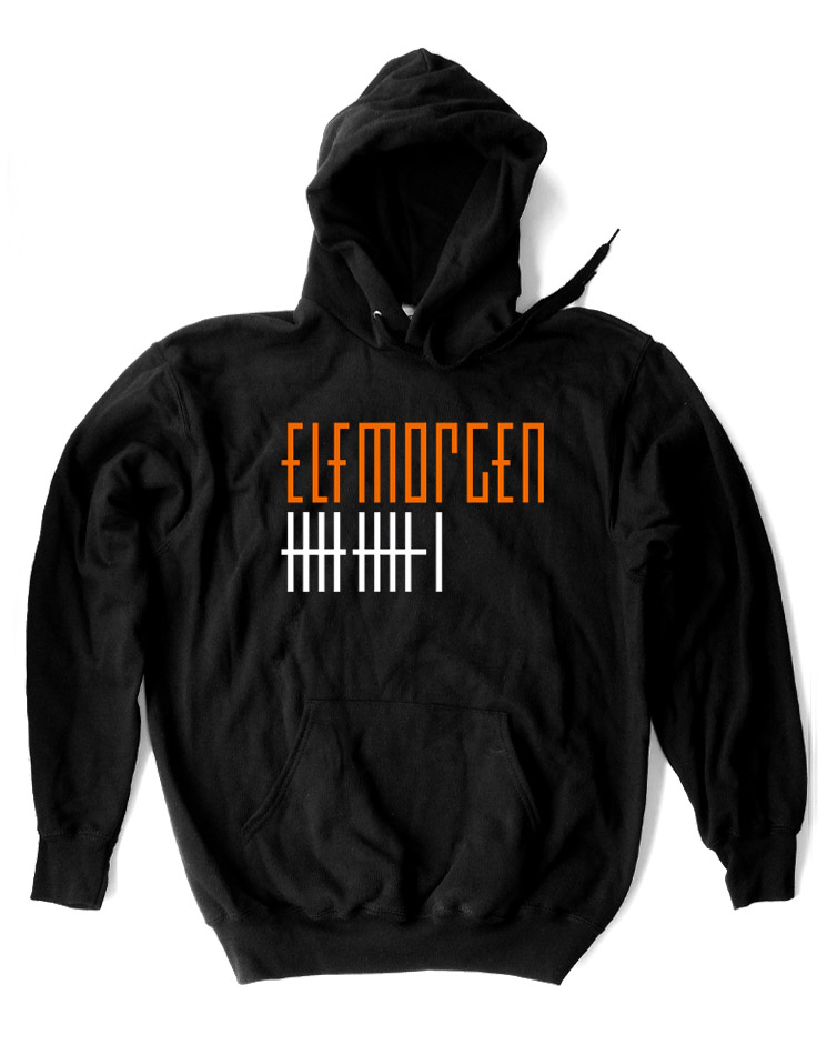 Elfmorgen Unisex Hoodie orange-wei auf schwarz