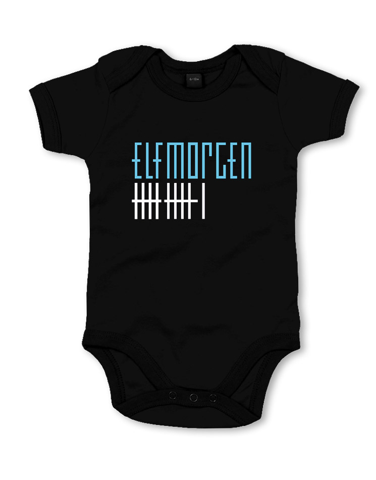 Elfmorgen Babybody blau-wei auf schwarz