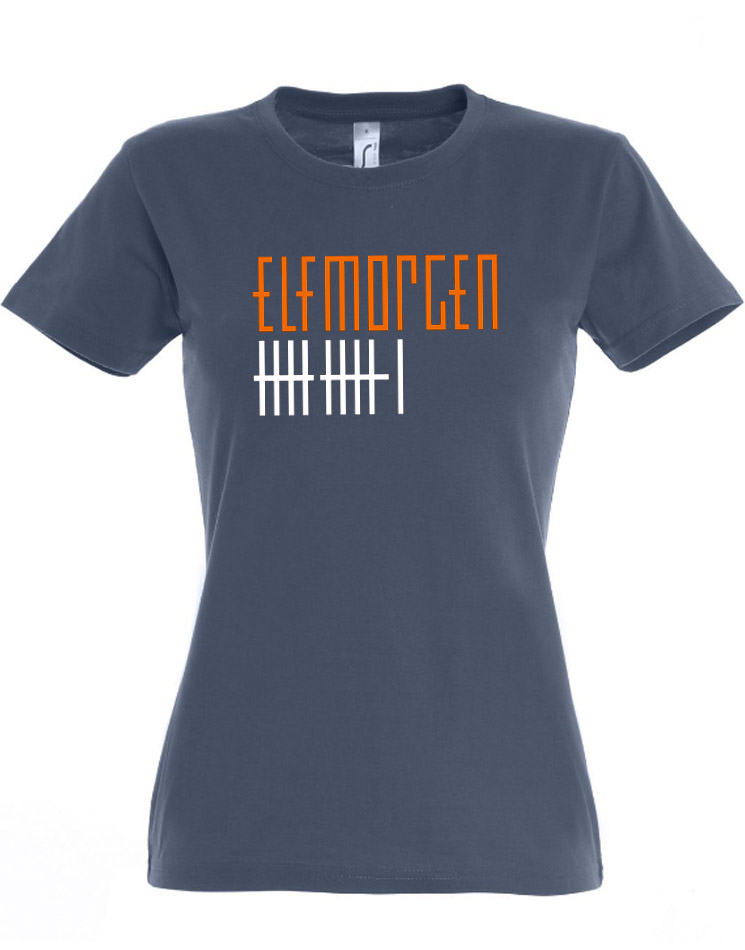 Elfmorgen Girly T-Shirt orange-wei auf denim