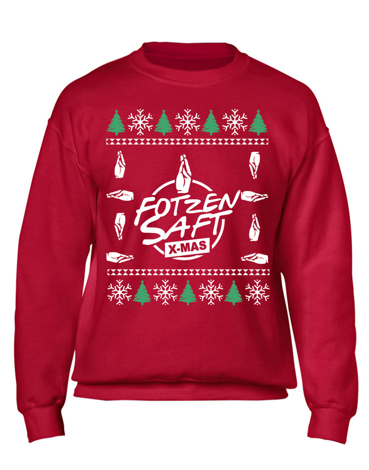 X-Mas Sweater Fotzensaft mehrfarbig auf rot