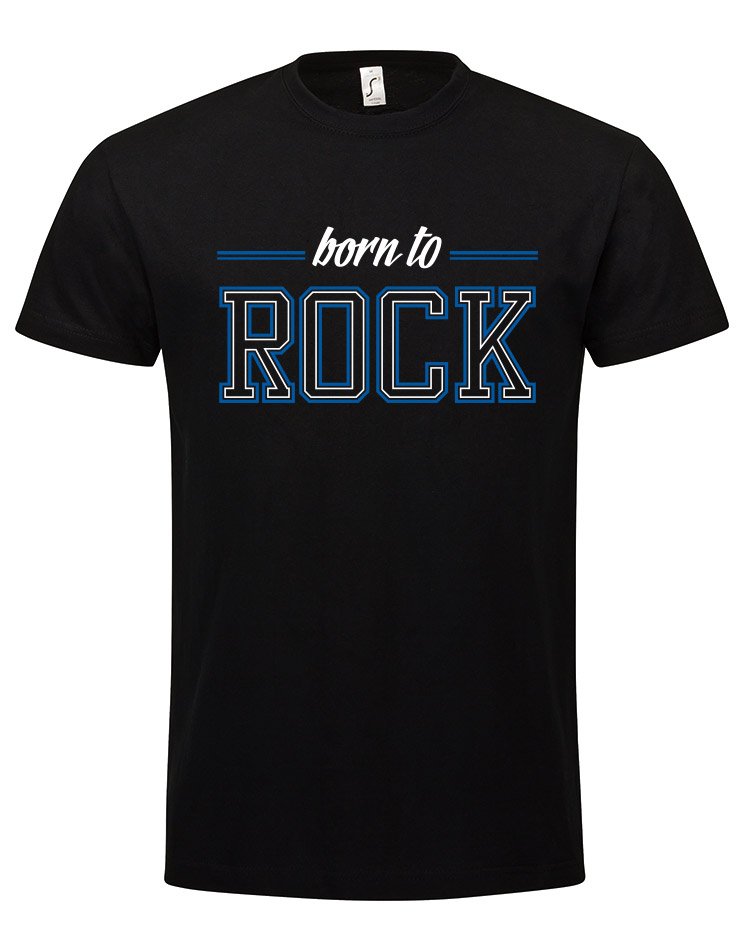 Born to Rock T-Shirt wei/blau auf schwarz