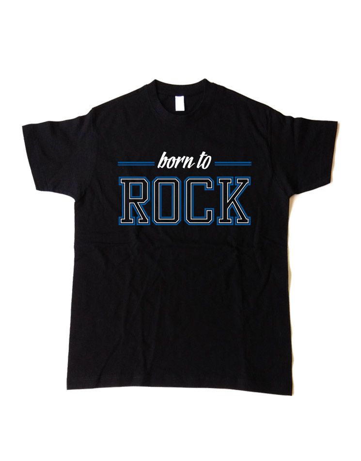 Born to Rock Kinder T-Shirt wei/blau auf schwarz