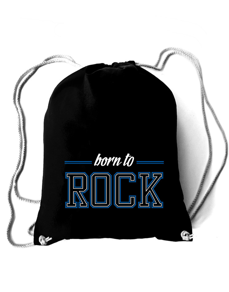Born to Rock Baumwollrucksack weiß/blau auf schwarz