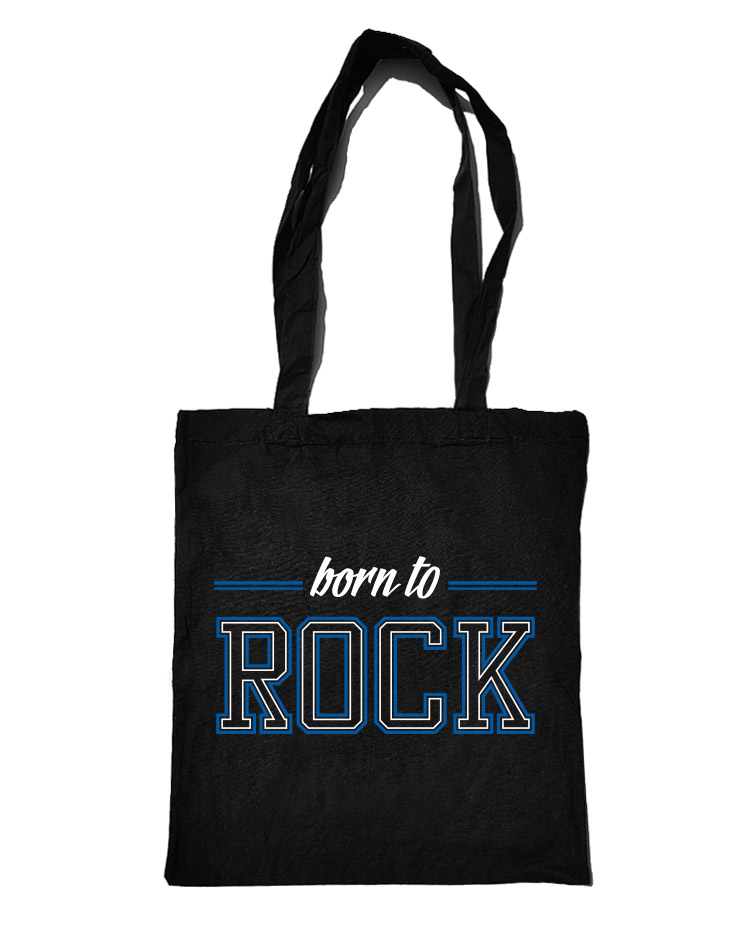 Born to Rock Baumwolltasche weiß/blau auf schwarz