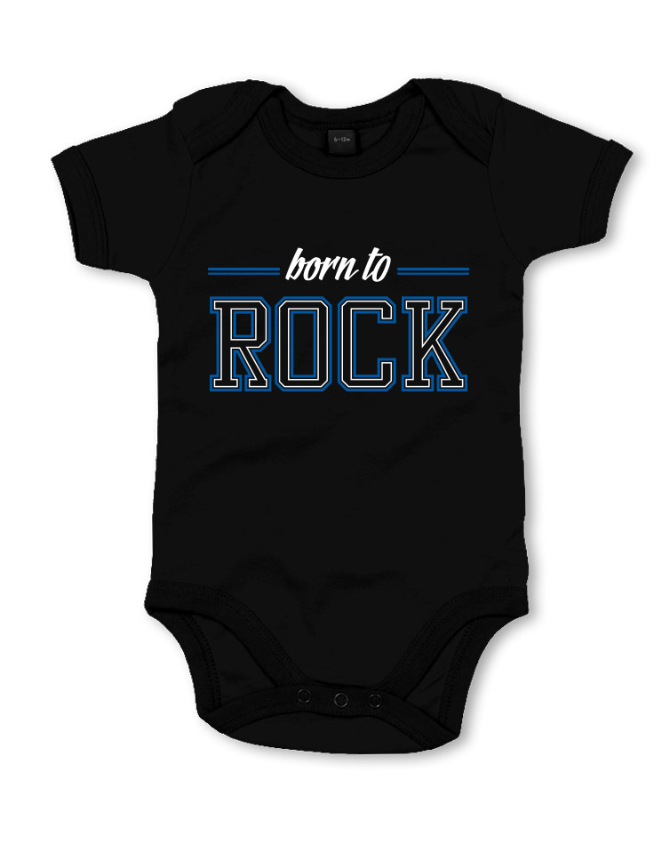 Born to Rock Babystrampler wei/blau auf schwarz