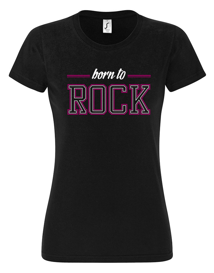 Born to Rock Girly T-Shirt wei/pink auf schwarz