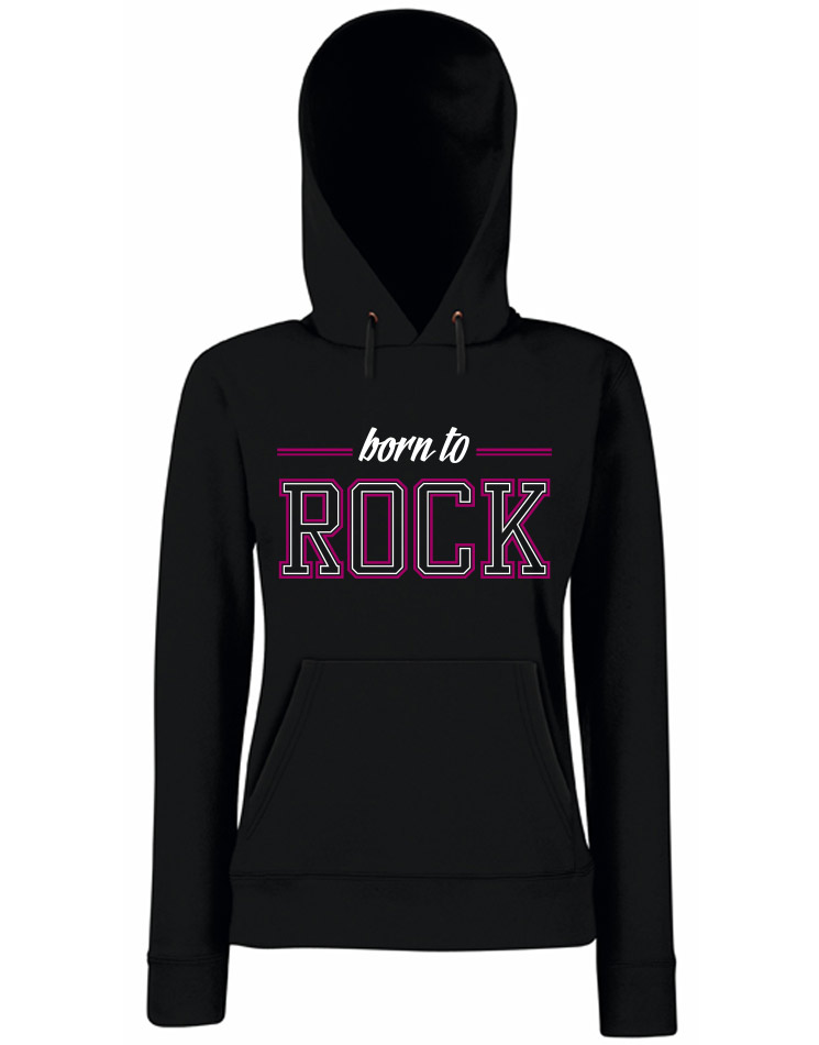 Born to Rock Girly Hoodie wei/pink auf schwarz