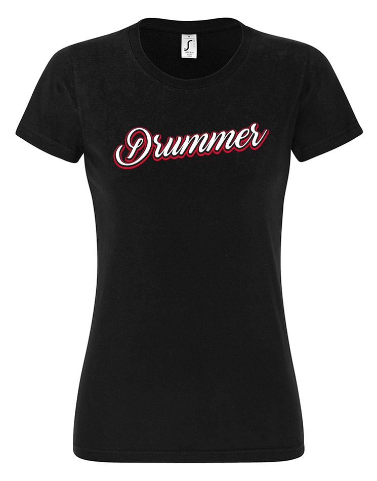 Drummer Girly T-Shirt wei/rot auf schwarz