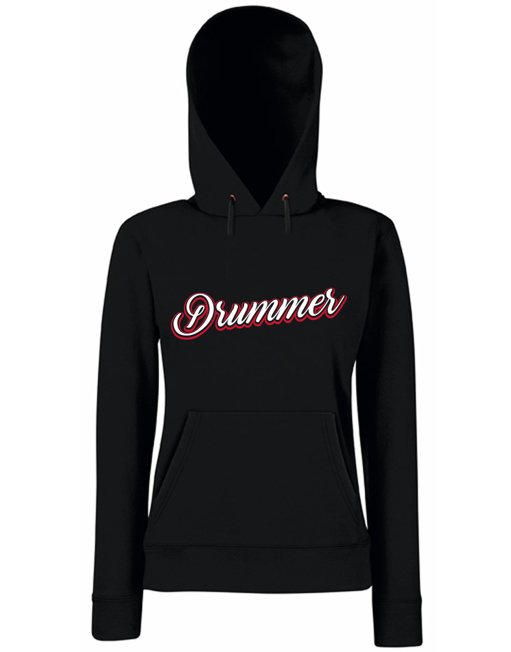 Drummer Girly Hoodie wei/rot auf schwarz