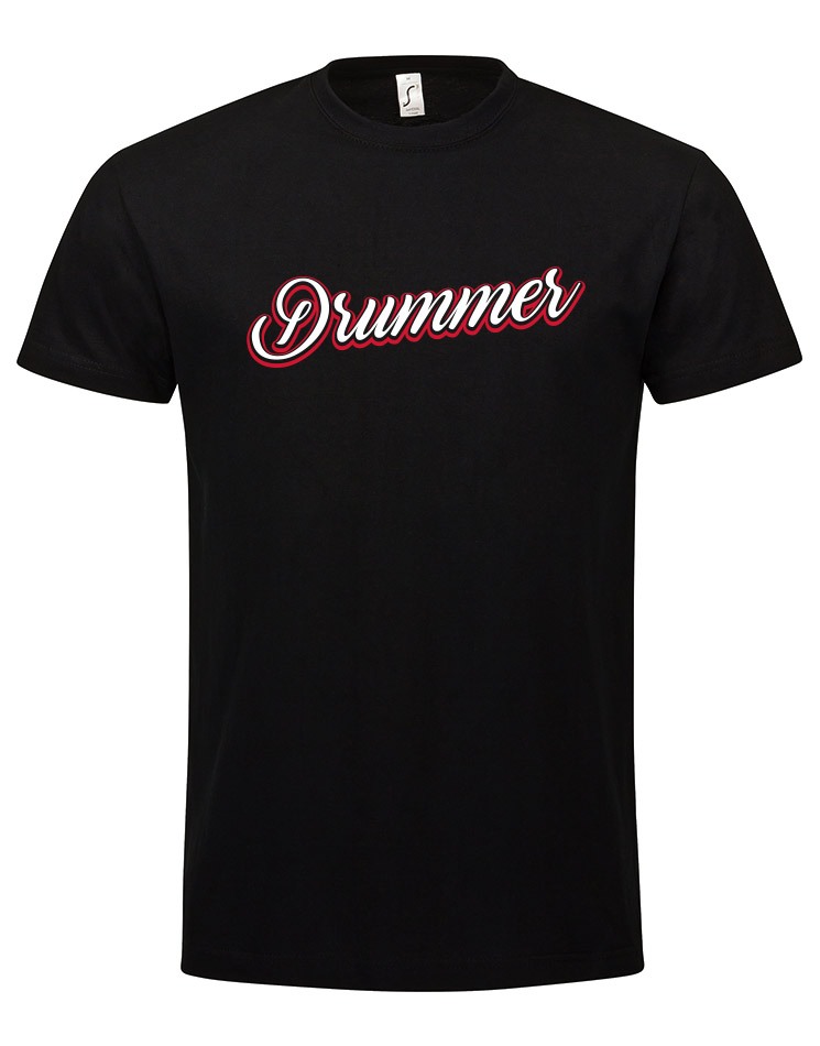 Drummer T-Shirt weiß/rot auf schwarz