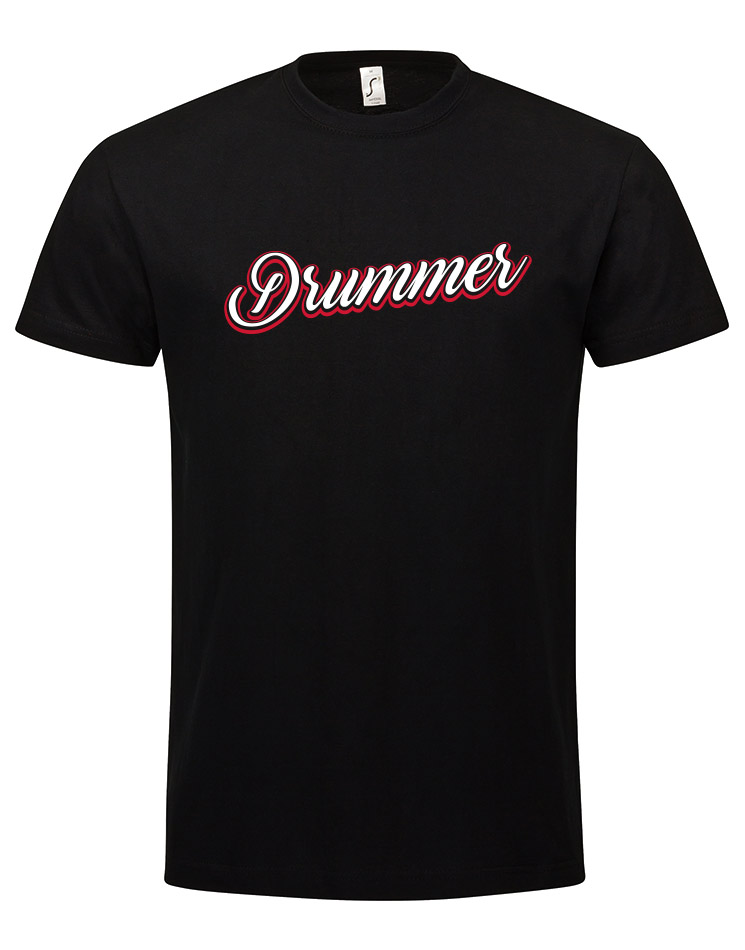 Drummer T-Shirt wei/rot auf schwarz