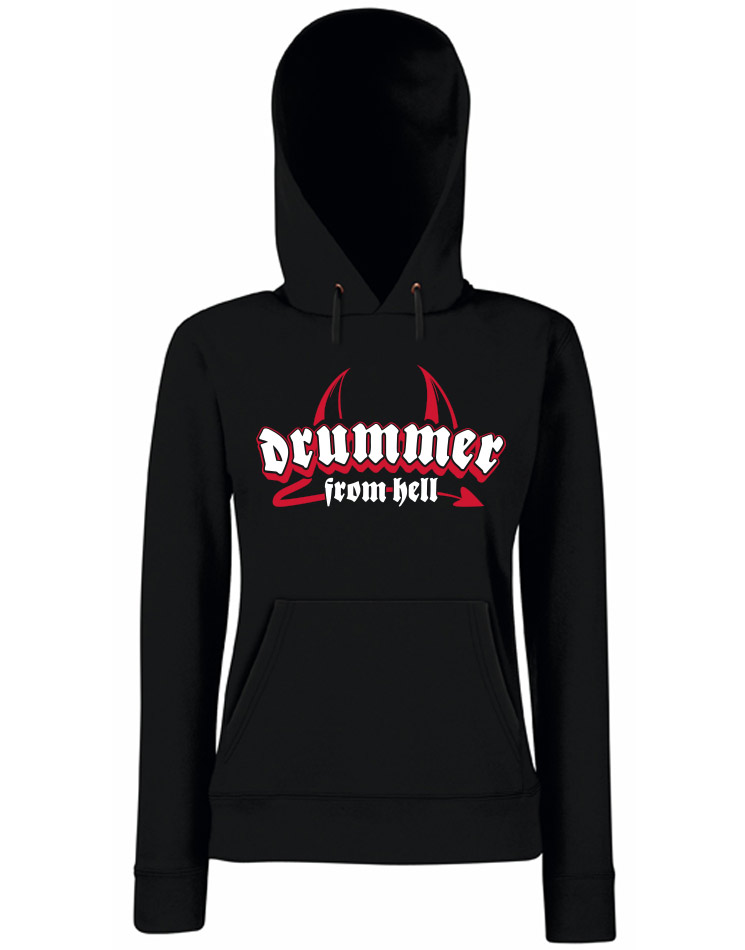 Drummer from Hell Girly Hoodie wei/rot auf schwarz