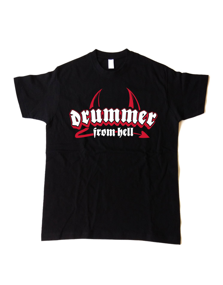 Drummer from Hell Kinder T-Shirt wei/rot auf schwarz