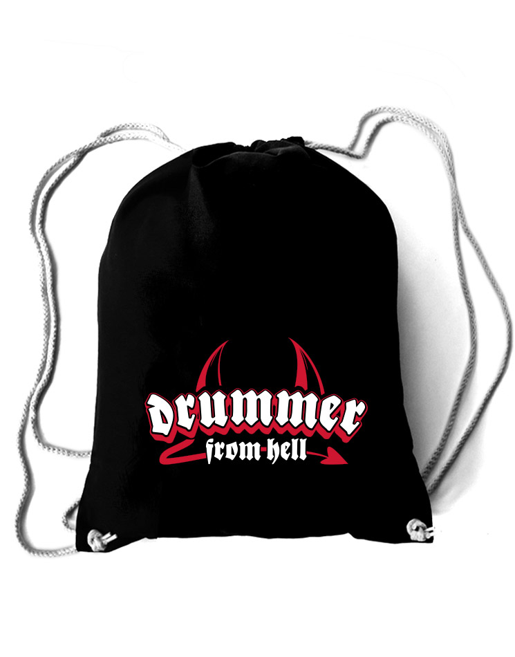 Drummer from Hell Baumwollrucksack wei/rot auf schwarz