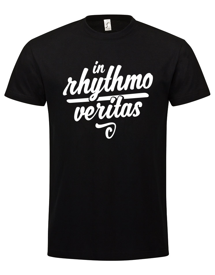 In rhythmo veritas T-Shirt weiß auf schwarz