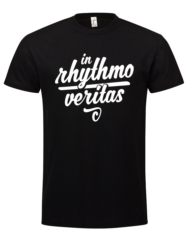 In rhythmo veritas T-Shirt wei auf schwarz