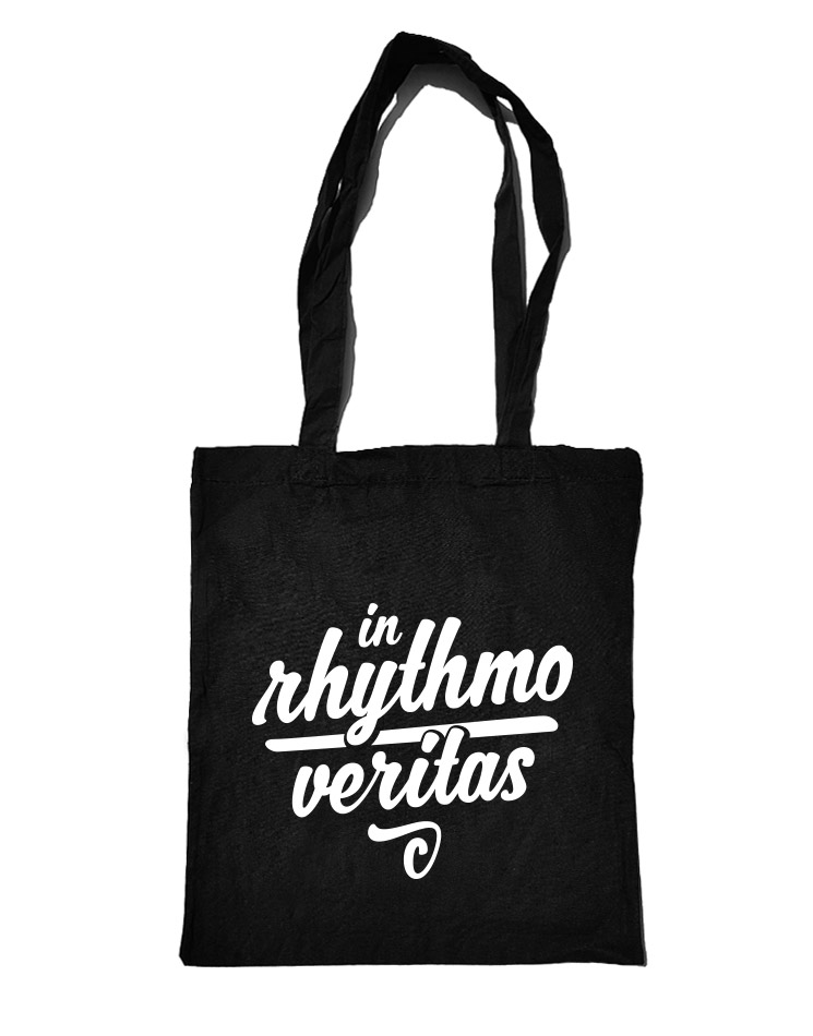 In rhythmo veritas Baumwolltasche schwarz