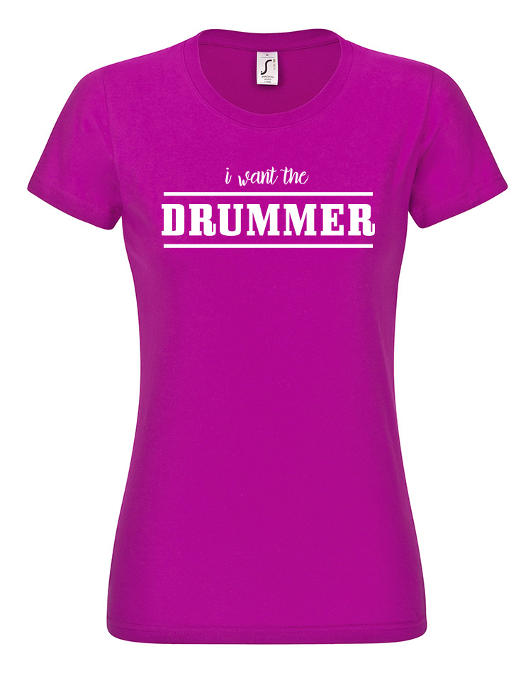 I want the Drummer Girly T-Shirt wei auf fuchsia