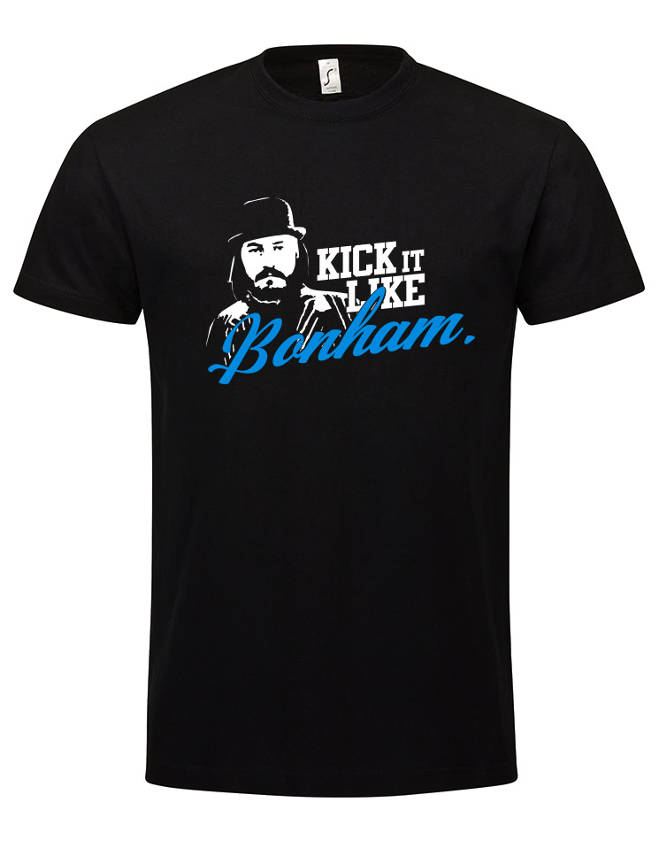 Kick it like Bonham T-Shirt wei/blau auf schwarz