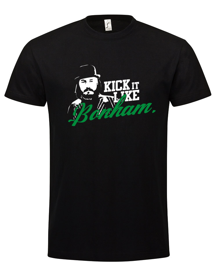 Kick it like Bonham T-Shirt wei/grn auf schwarz