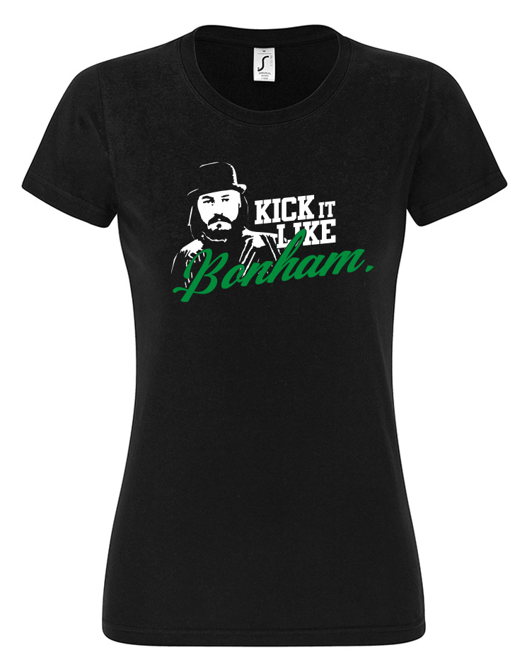 Kick it like Bonham Girly T-Shirt weiß/grün auf schwarz