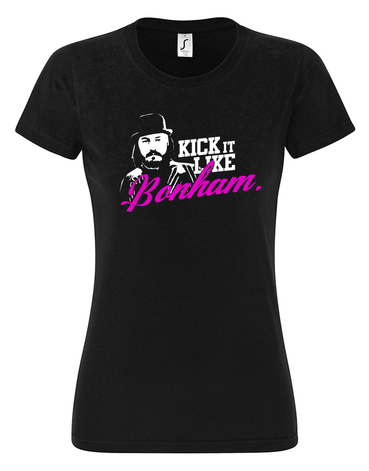 Kick it like Bonham Girly T-Shirt wei/pink auf schwarz