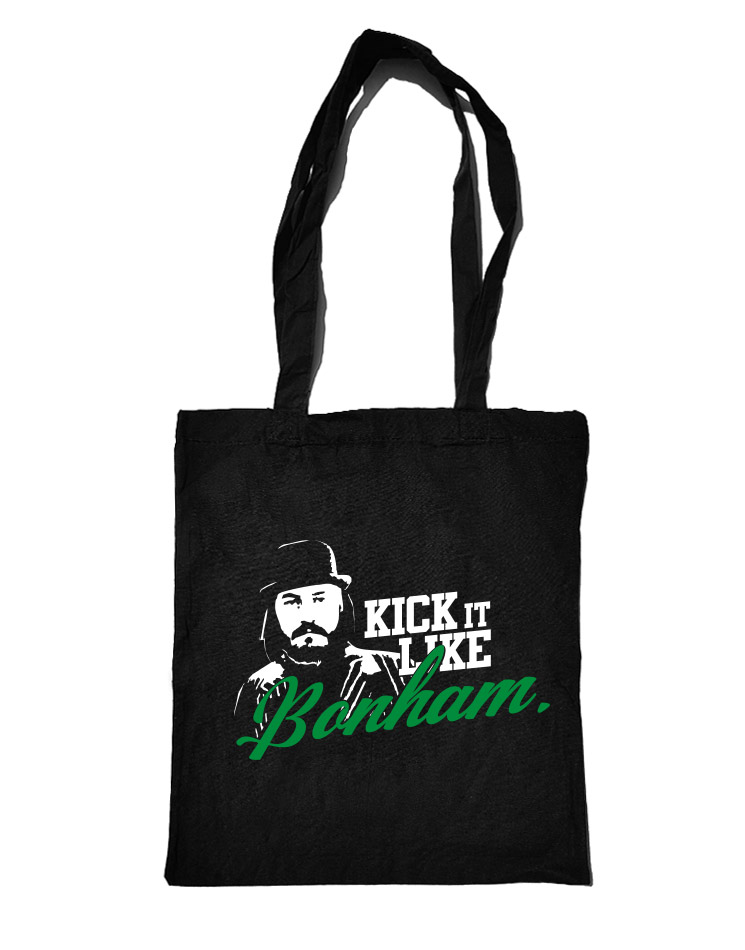 Kick it like Bonham Baumwolltasche wei/grn auf schwarz