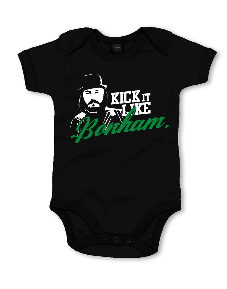 Kick it like Bonham Babystrampler weiß/grün auf schwarz