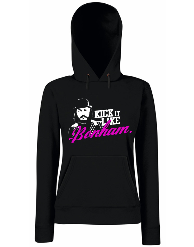 Kick it like BonhamGirly Hoodie wei/pink auf schwarz