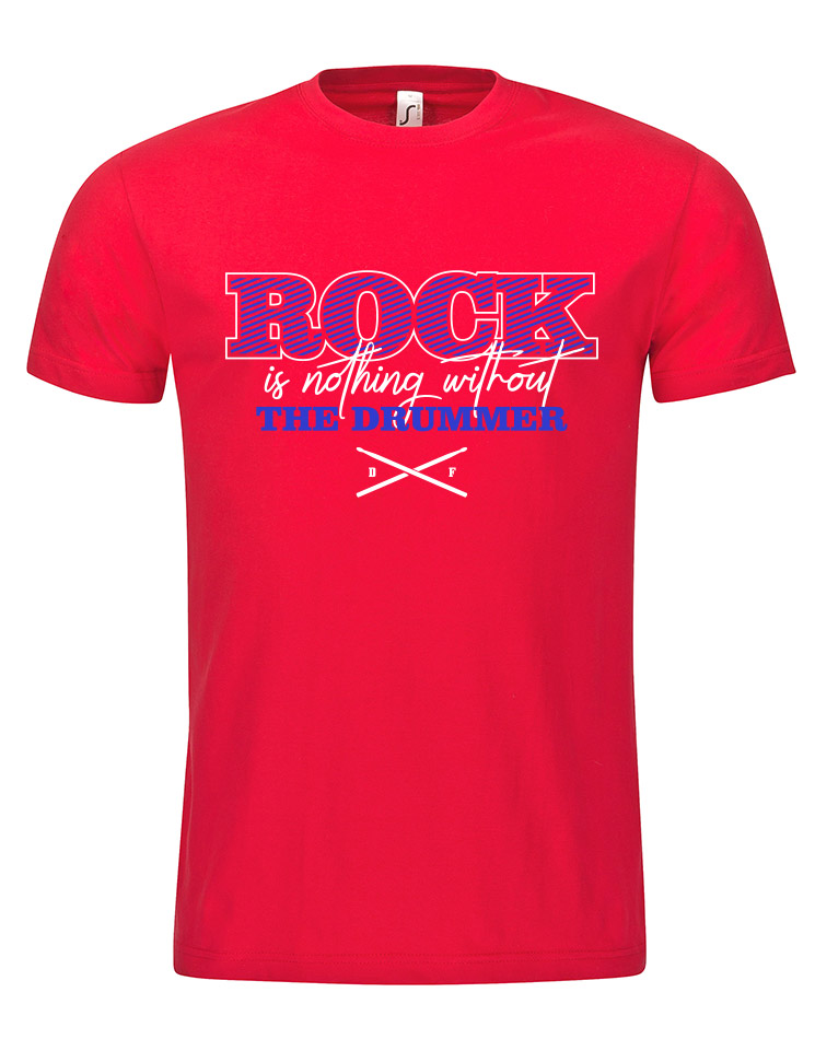 Rock is nothing Special Edition T-Shirt wei/neonblau auf rot