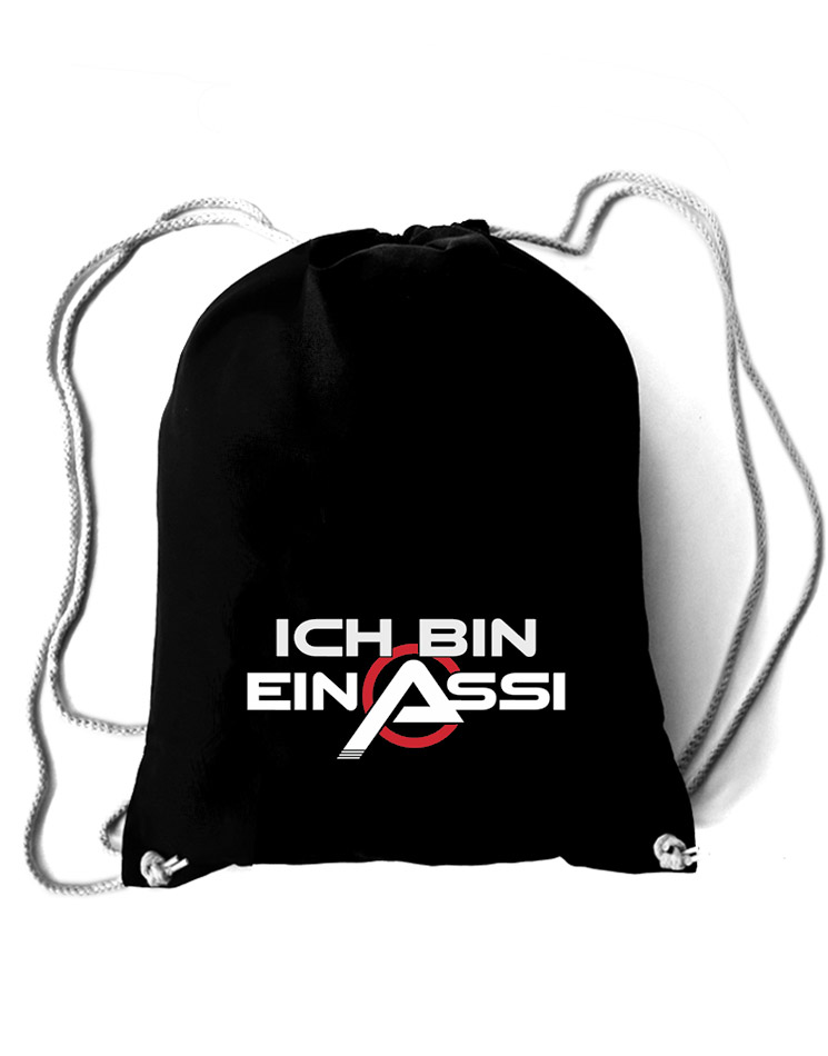 Ich bin ein Assi Baumwollrucksack schwarz