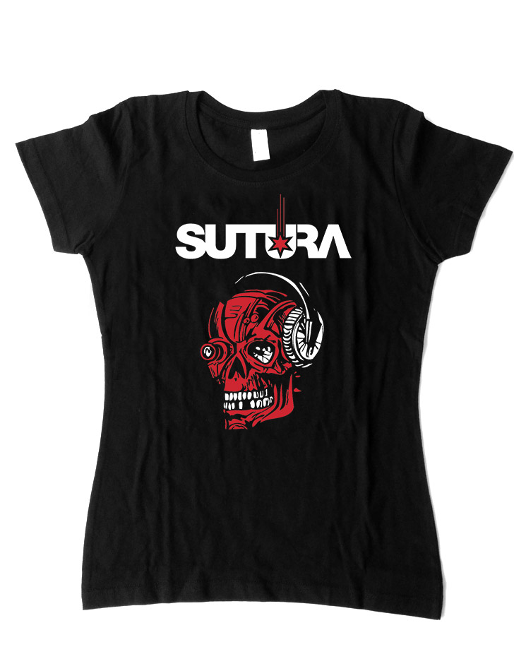 Sutura Girly T-Shirt Skull rot/wei auf schwarz