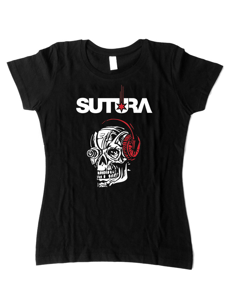 Sutura Girly T-Shirt Skull wei/rot auf schwarz