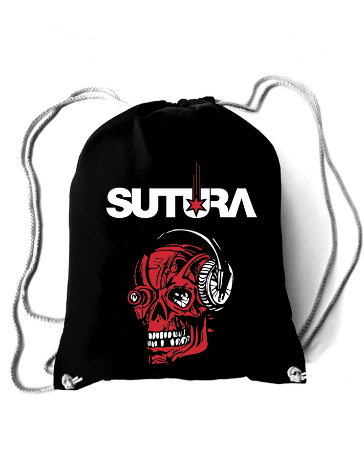 Sutura Baumwollrucksack Skull rot/wei auf schwarz