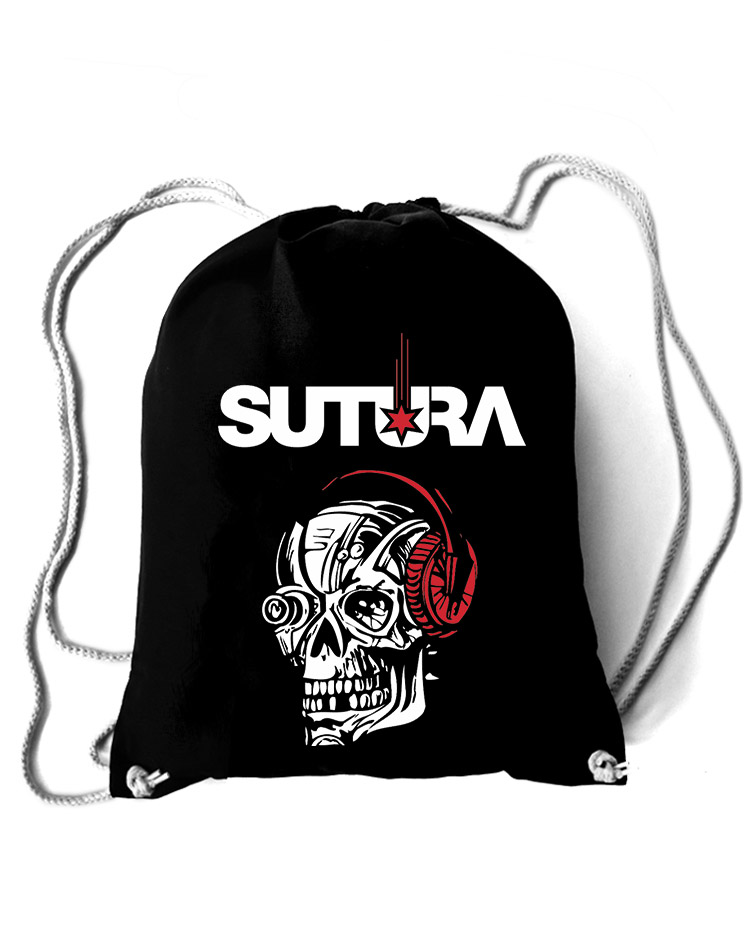 Sutura Baumwollrucksack Skull wei/rot auf schwarz