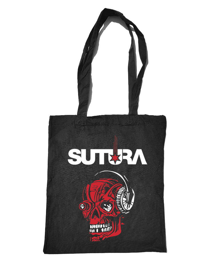 Sutura Einkaufstasche Skull rot/wei auf schwarz