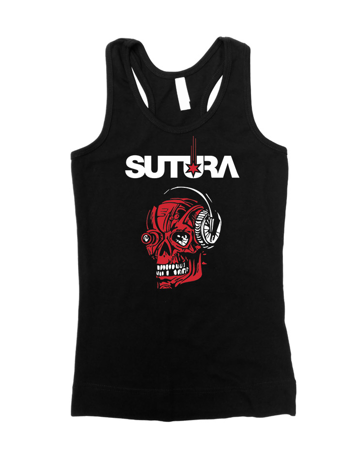 Sutura Girly Tank Top Skull rot/wei auf schwarz
